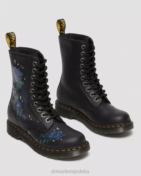 obuwie czarny kwiatowy mash up k hydro F28B364 1490 Skórzane buty do połowy łydki w mistyczny kwiatowy wzór kobiety Dr. Martens