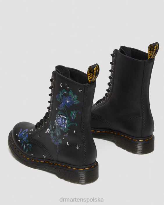 obuwie czarny kwiatowy mash up k hydro F28B364 1490 Skórzane buty do połowy łydki w mistyczny kwiatowy wzór kobiety Dr. Martens