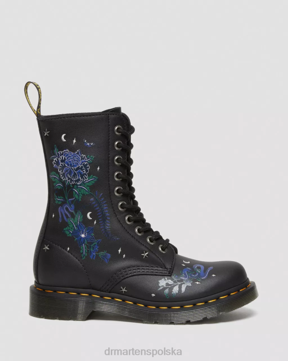 obuwie czarny kwiatowy mash up k hydro F28B364 1490 Skórzane buty do połowy łydki w mistyczny kwiatowy wzór kobiety Dr. Martens