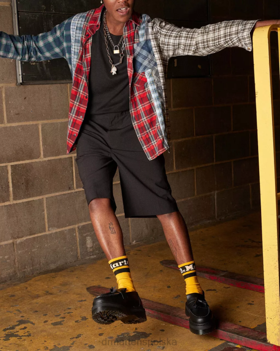 obuwie czarny feliks się ściera F28B221 wegańskie mokasyny na platformie Adrian Felix z frędzlami kobiety Dr. Martens