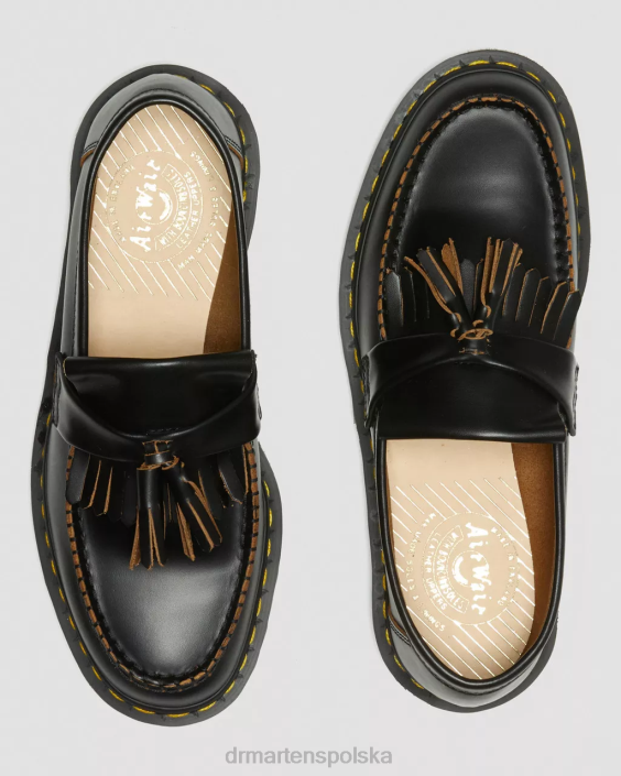 obuwie czarny kilon F28B372 Adrian Made in England skórzane mokasyny z frędzlami w stylu vintage kobiety Dr. Martens