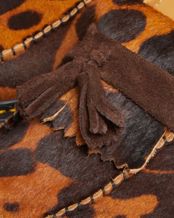 obuwie ocelot i ciemnobrązowe włosy F28B382 Adrian wykonany z angielskich włosów na mokasynach z frędzlami kobiety Dr. Martens