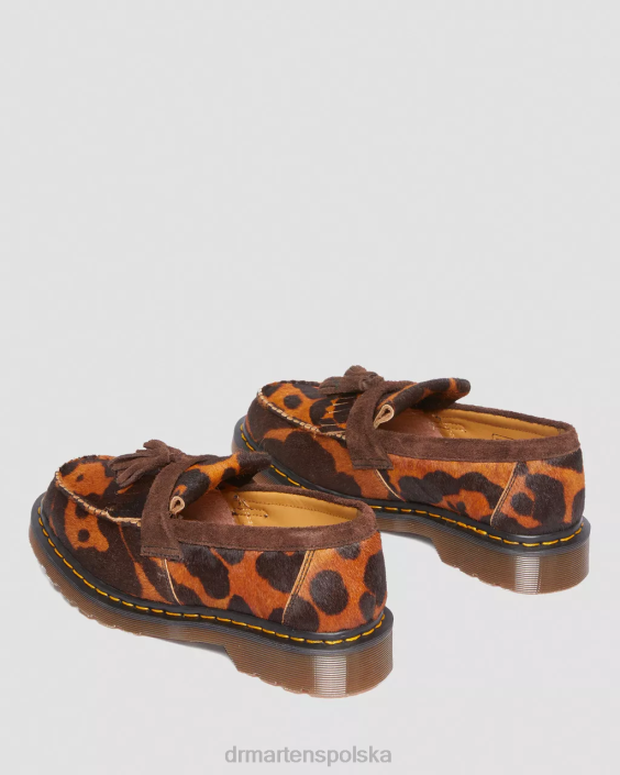 obuwie ocelot i ciemnobrązowe włosy F28B382 Adrian wykonany z angielskich włosów na mokasynach z frędzlami kobiety Dr. Martens