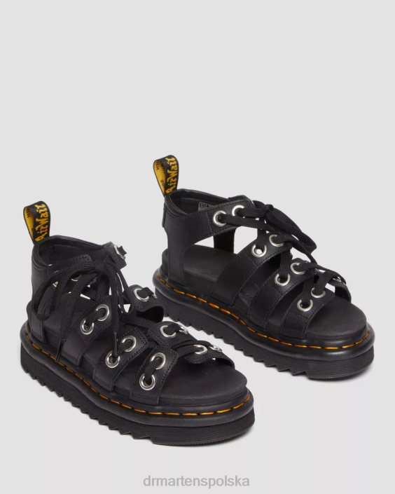 obuwie czarna Atena F28B272 Sandały Blaire Hardware ze skórzanym paskiem kobiety Dr. Martens