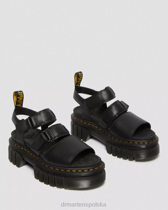obuwie czarna nappa lux F28B244 Sandały na platformie z 3 paskami, ze skóry Ricki Nappa Lux kobiety Dr. Martens