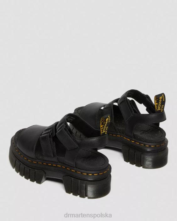 obuwie czarna nappa lux F28B244 Sandały na platformie z 3 paskami, ze skóry Ricki Nappa Lux kobiety Dr. Martens