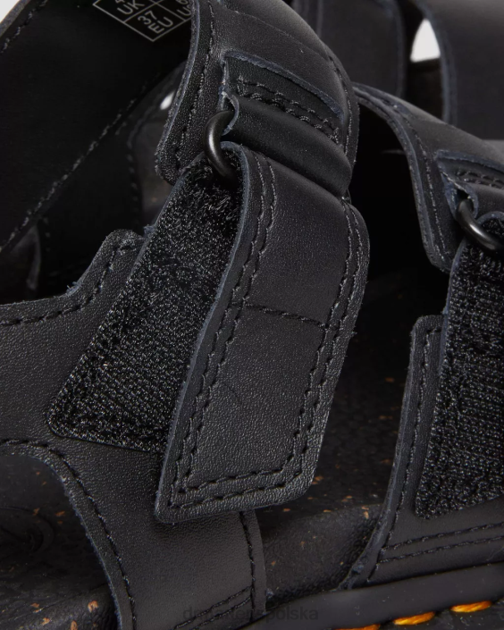 obuwie czarne polerowane Lucido F28B273 Ricki – Skórzane sandały na platformie z 3 paskami i kontrastową podeszwą kobiety Dr. Martens