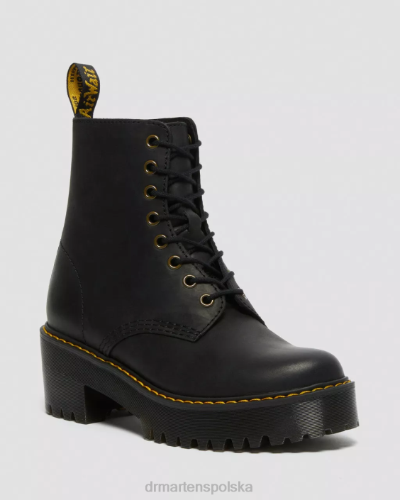 obuwie Wyoming polerowany na czarno F28B40 Shriver Hi Wyoming skórzane buty na obcasie kobiety Dr. Martens