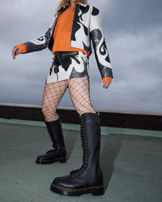 obuwie czarna pisa F28B210 Skórzane kozaki za kolano 1b60 bex pisa kobiety Dr. Martens