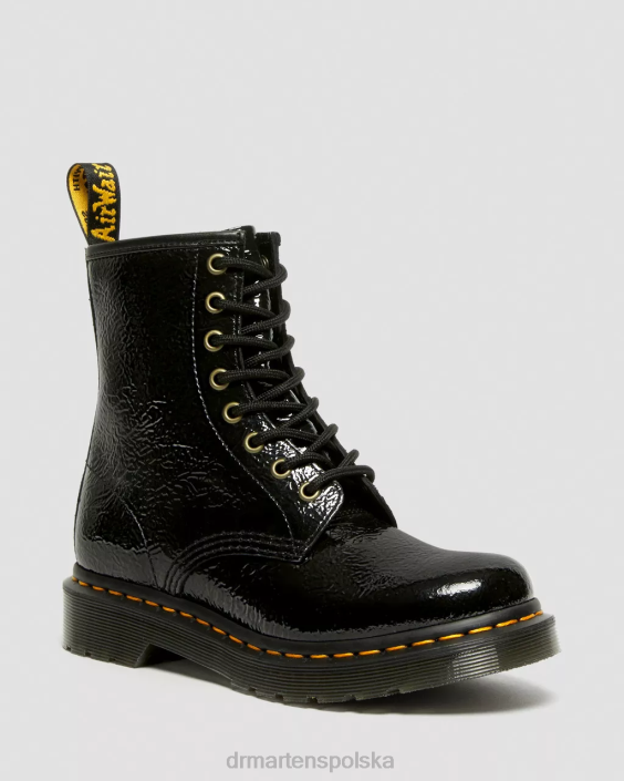 obuwie czarny postrzępiony patent F28B139 1460 buty z lakierowanej skóry w trudnej sytuacji kobiety Dr. Martens