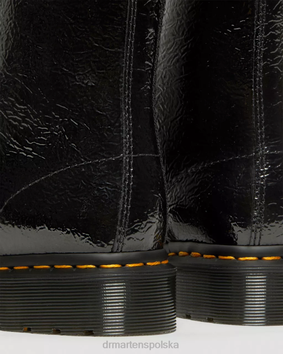 obuwie czarny postrzępiony patent F28B139 1460 buty z lakierowanej skóry w trudnej sytuacji kobiety Dr. Martens