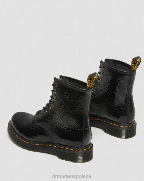 obuwie czarny postrzępiony patent F28B139 1460 buty z lakierowanej skóry w trudnej sytuacji kobiety Dr. Martens