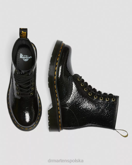 obuwie czarny postrzępiony patent F28B139 1460 buty z lakierowanej skóry w trudnej sytuacji kobiety Dr. Martens