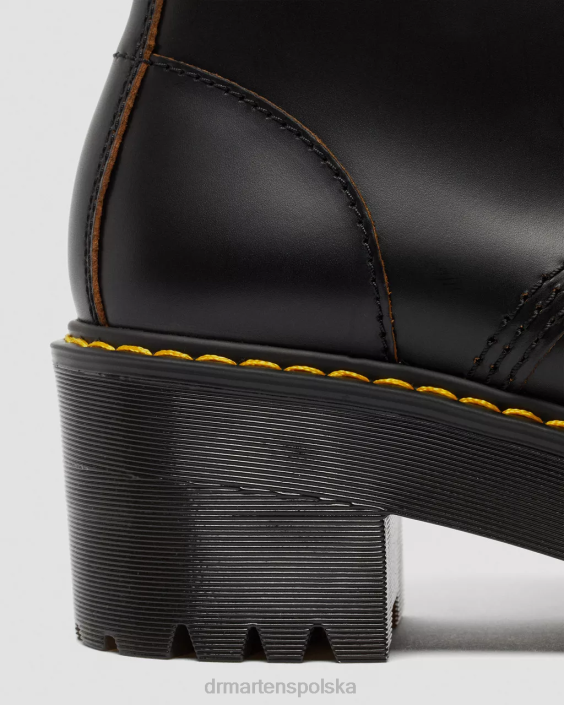 obuwie czarny vintage gładki F28B205 Leona Vintage buty na obcasie z gładkiej skóry kobiety Dr. Martens