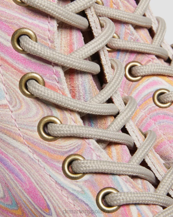 obuwie Zamsz marmurkowy w kolorze różowo-pomarańczowym F28B122 Zamszowe, marmurkowe botki 1460 pascal kobiety Dr. Martens