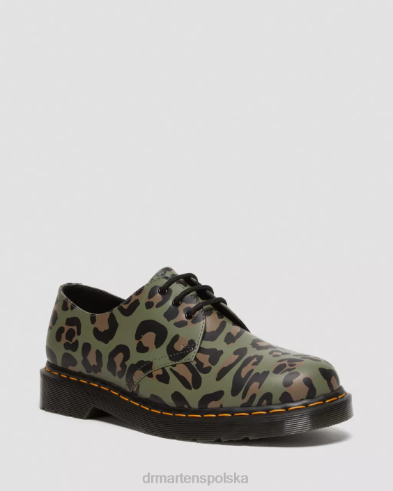 obuwie Zniekształcony lampart w kolorze khaki F28B301 Oksfordy 1461 w zniekształcony wzór w panterkę kobiety Dr. Martens