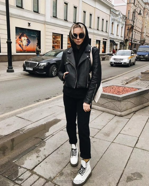 obuwie biały gładki F28B16 Sznurowane buty z gładkiej skóry 1460 kobiety Dr. Martens