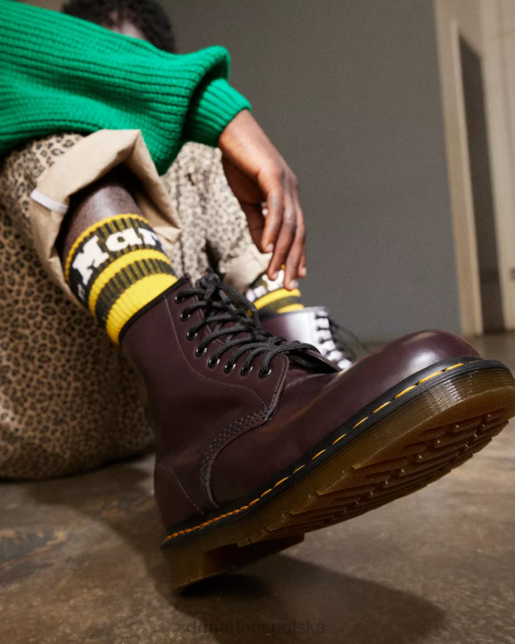 obuwie bordowy gładki F28B153 Sznurowane buty z gładkiej skóry 1460 kobiety Dr. Martens