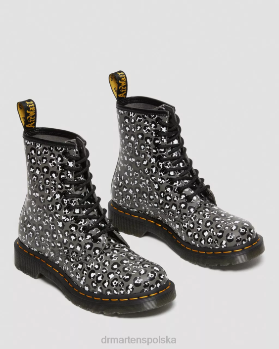 obuwie brąz gładki F28B127 1460 Sznurowane buty z gładkiej skóry w panterkę kobiety Dr. Martens