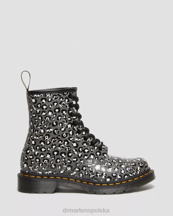 obuwie brąz gładki F28B127 1460 Sznurowane buty z gładkiej skóry w panterkę kobiety Dr. Martens
