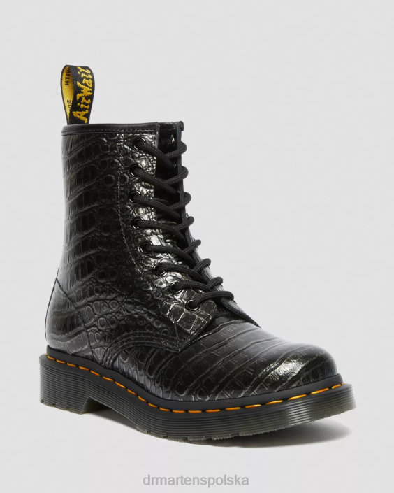 obuwie brązowy dziki krokodyl F28B163 Sznurowane buty ze skóry krokodyla 1460 kobiety Dr. Martens