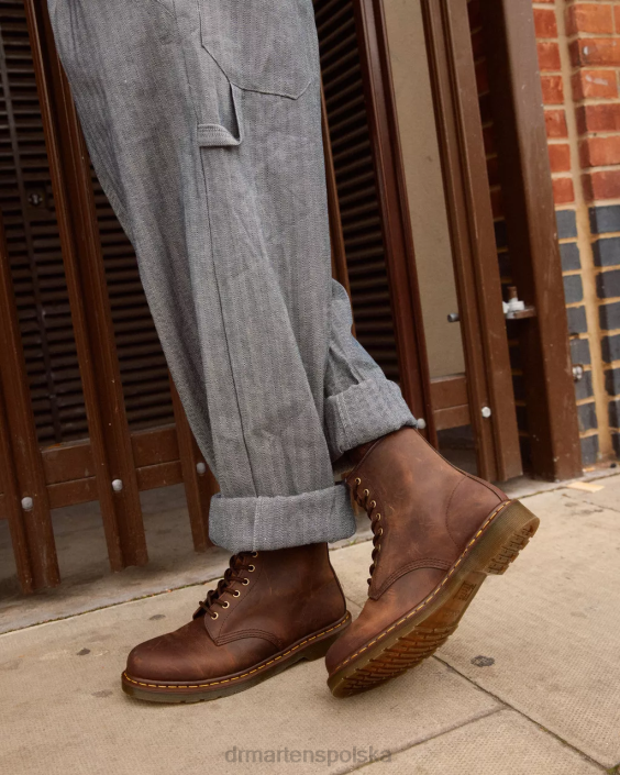 obuwie brązowy szalony koń F28B56 1460 Sznurowane buty ze skóry Crazy Horse kobiety Dr. Martens