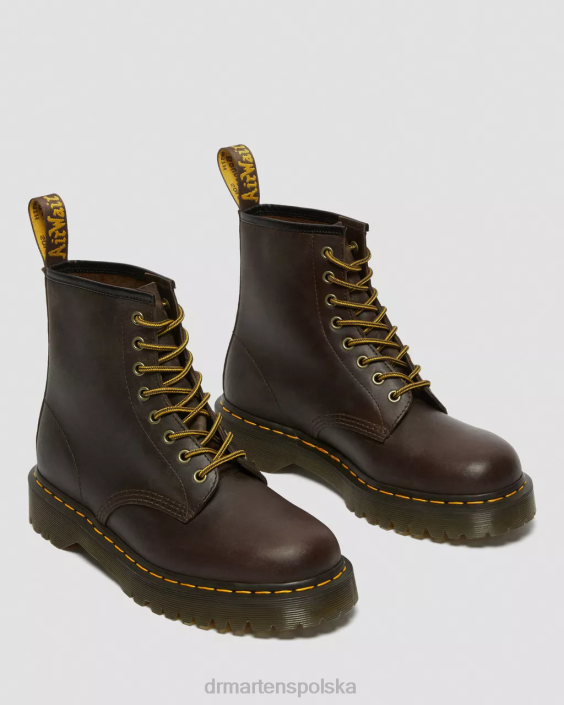 obuwie ciemnobrązowy szalony koń F28B55 1460 Bex Sznurowane buty ze skóry Crazy Horse kobiety Dr. Martens