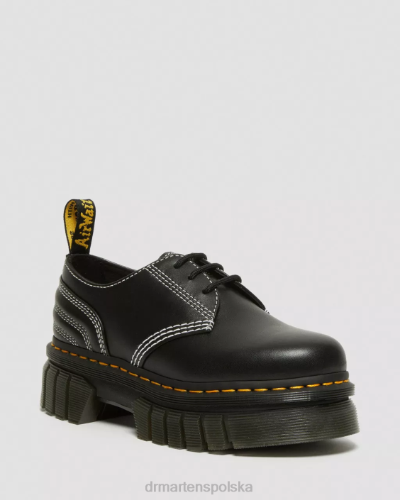 obuwie czarna nappa lux F28B233 Buty na platformie ze skóry Audrick w kolorze białym, ze ściegiem kobiety Dr. Martens