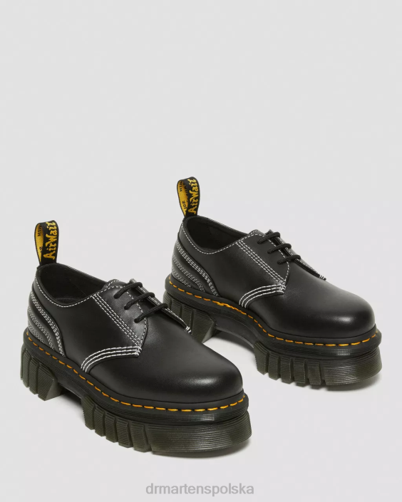 obuwie czarna nappa lux F28B233 Buty na platformie ze skóry Audrick w kolorze białym, ze ściegiem kobiety Dr. Martens