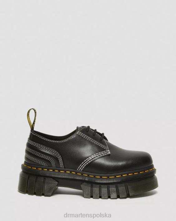 obuwie czarna nappa lux F28B233 Buty na platformie ze skóry Audrick w kolorze białym, ze ściegiem kobiety Dr. Martens