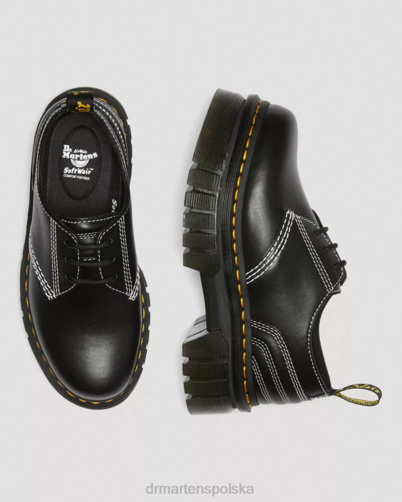 obuwie czarna nappa lux F28B233 Buty na platformie ze skóry Audrick w kolorze białym, ze ściegiem kobiety Dr. Martens