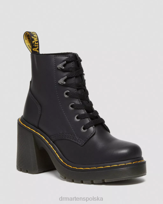 obuwie czarna przesyłka F28B59 Jesy Sendal, skórzane, sznurowane buty na rozszerzonym obcasie kobiety Dr. Martens