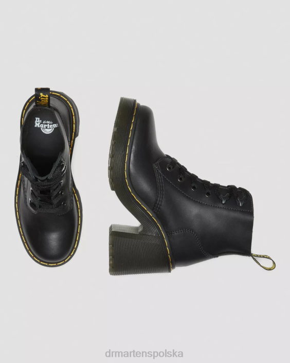 obuwie czarna przesyłka F28B59 Jesy Sendal, skórzane, sznurowane buty na rozszerzonym obcasie kobiety Dr. Martens