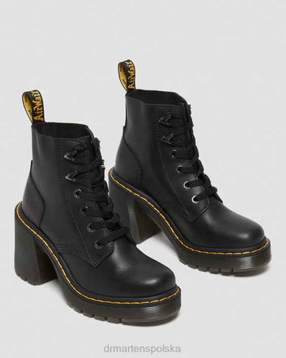 obuwie czarna przesyłka F28B59 Jesy Sendal, skórzane, sznurowane buty na rozszerzonym obcasie kobiety Dr. Martens