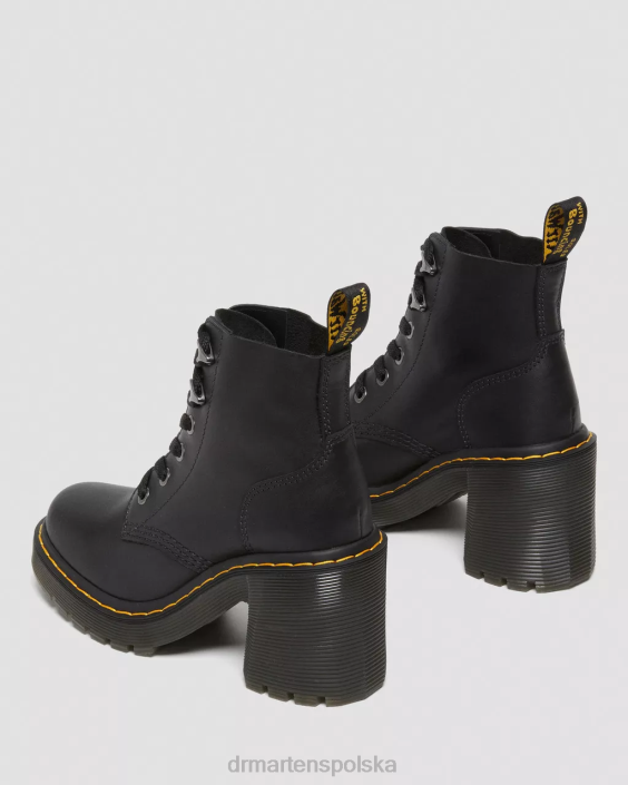 obuwie czarna przesyłka F28B59 Jesy Sendal, skórzane, sznurowane buty na rozszerzonym obcasie kobiety Dr. Martens