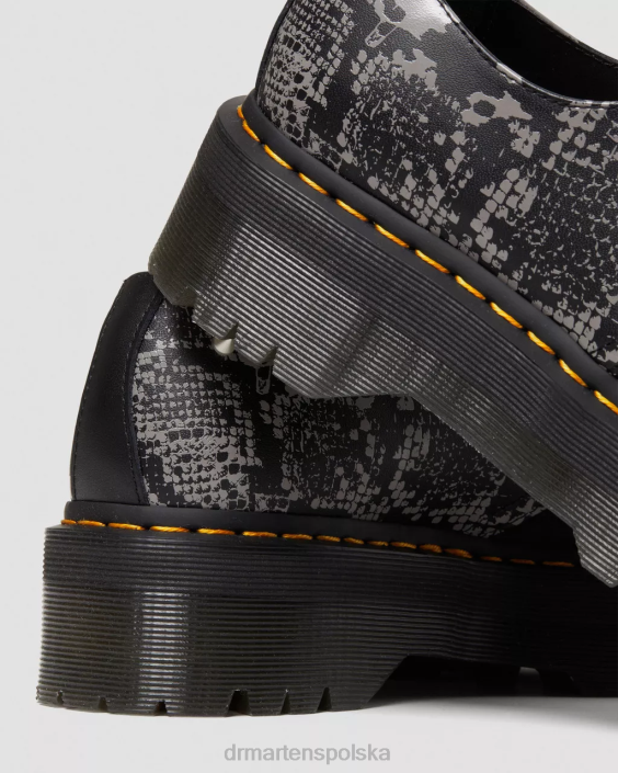 obuwie czarno-szary, fantomowy, kwiatowy cień na backhandie F28B237 1461 Buty na platformie ze skóry zwierzęcej i zamszu kobiety Dr. Martens