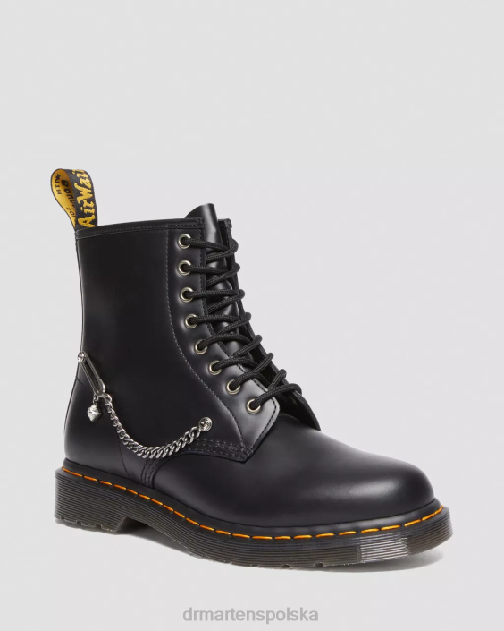 obuwie czarny gładki F28B73 Sznurowane botki ze skóry Swarovski 1460 kobiety Dr. Martens