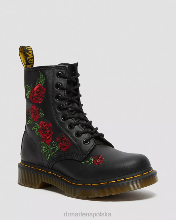 obuwie czarny miękki t F28B66 1460 VONDA Skórzane sznurowane buty w kwiaty kobiety Dr. Martens
