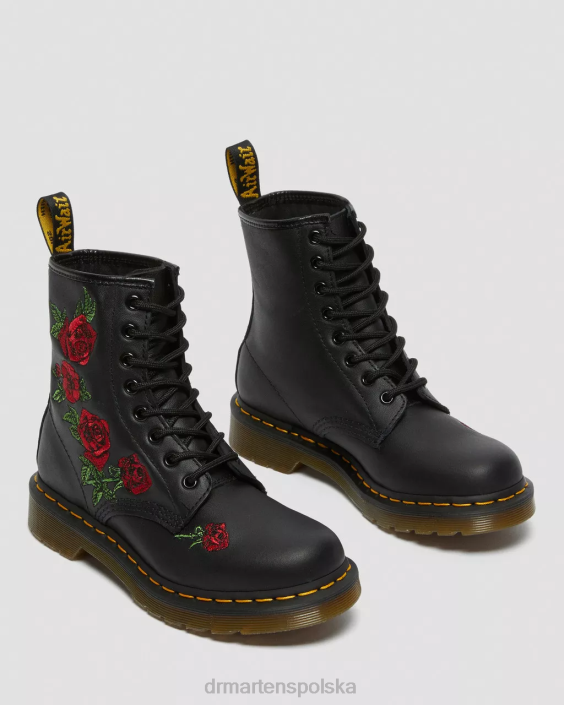 obuwie czarny miękki t F28B66 1460 VONDA Skórzane sznurowane buty w kwiaty kobiety Dr. Martens
