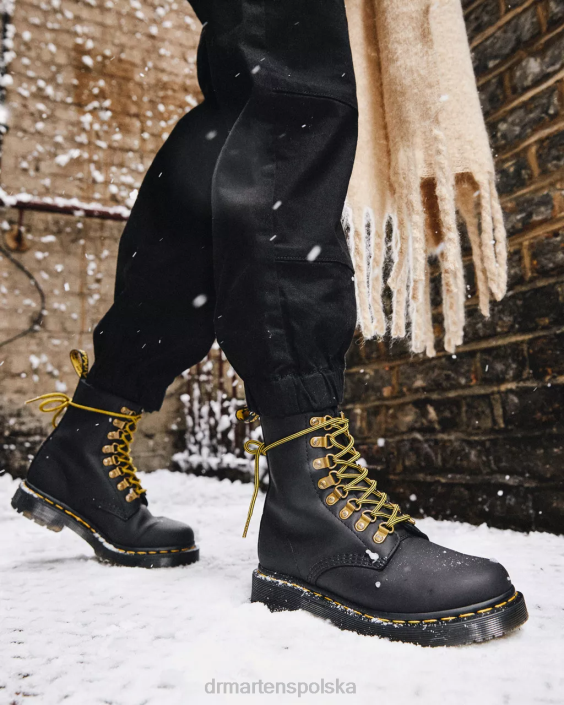 obuwie czarny pług śnieżny F28B156 Skórzane, sznurowane buty zimowe pascal dm 1460 kobiety Dr. Martens