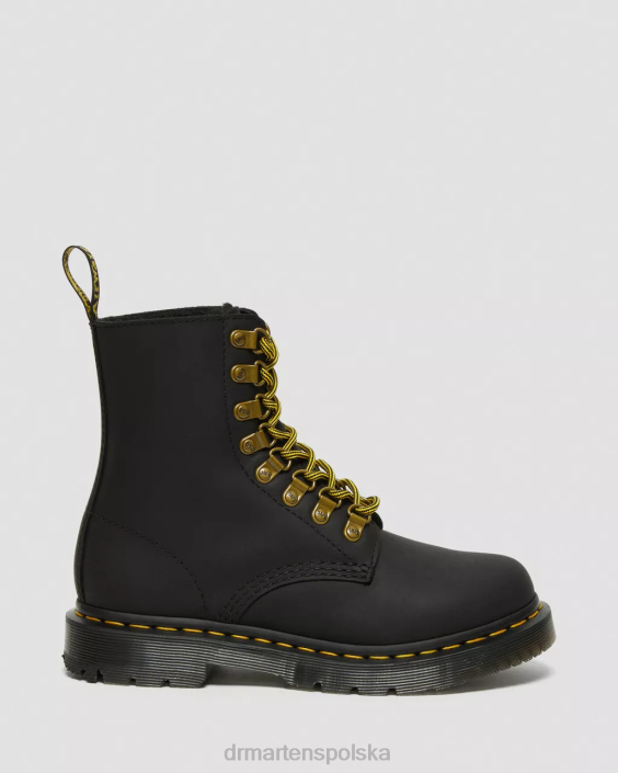 obuwie czarny pług śnieżny F28B156 Skórzane, sznurowane buty zimowe pascal dm 1460 kobiety Dr. Martens