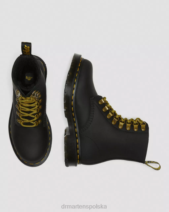obuwie czarny pług śnieżny F28B156 Skórzane, sznurowane buty zimowe pascal dm 1460 kobiety Dr. Martens