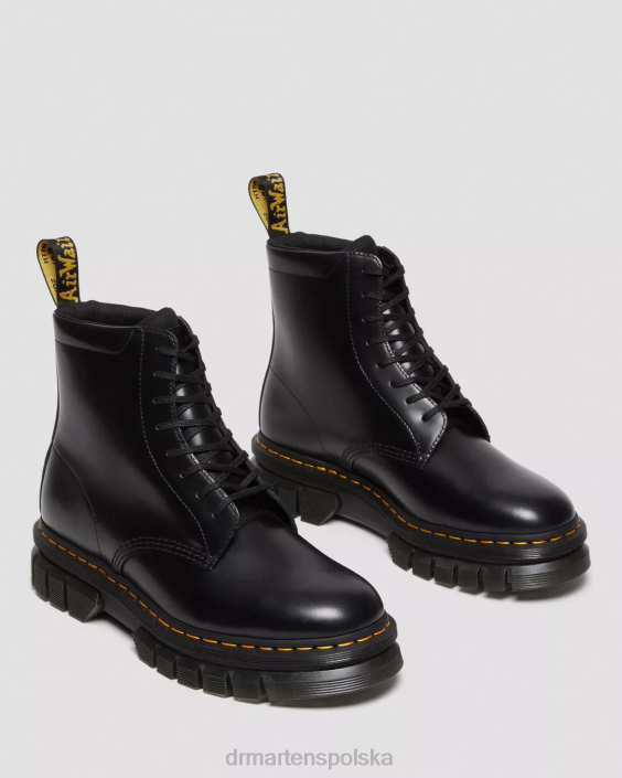 obuwie czarny polerowany gładki F28B136 Sznurowane buty na platformie Rikard z gładkiej skóry kobiety Dr. Martens