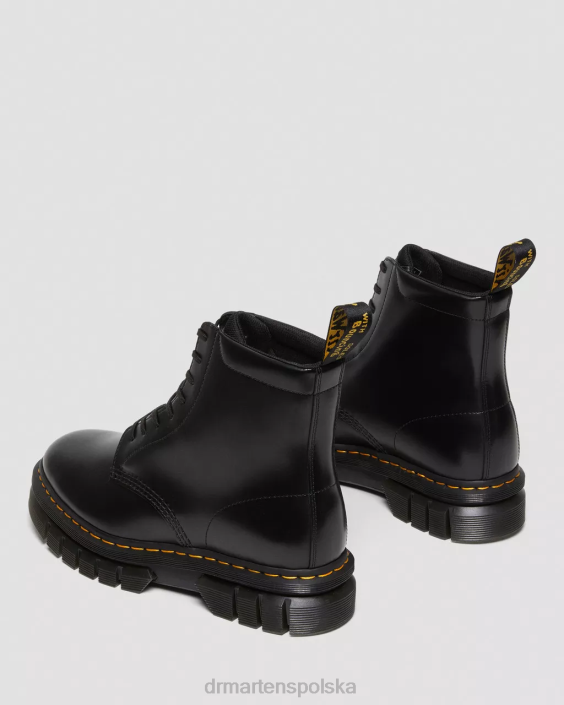 obuwie czarny polerowany gładki F28B136 Sznurowane buty na platformie Rikard z gładkiej skóry kobiety Dr. Martens