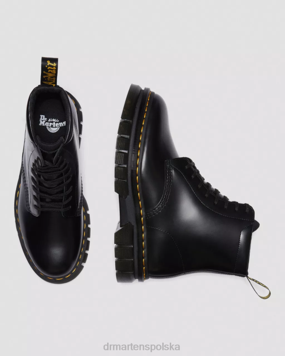 obuwie czarny polerowany gładki F28B136 Sznurowane buty na platformie Rikard z gładkiej skóry kobiety Dr. Martens
