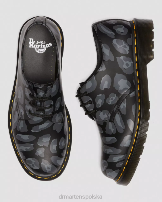 obuwie czarny zniekształcony lampart F28B299 Oksfordy 1461 w zniekształcony wzór w panterkę kobiety Dr. Martens