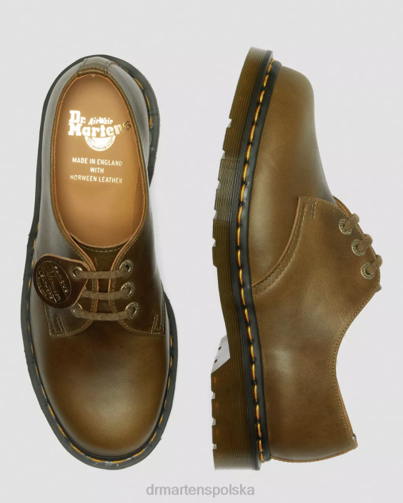 obuwie gałązka oliwna denver veg tan F28B314 1461, wyprodukowane w Anglii, skórzane buty oxford Denver kobiety Dr. Martens