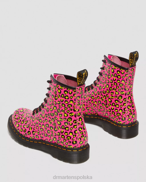 obuwie różowy gładki F28B117 1460 Sznurowane buty z gładkiej skóry w panterkę kobiety Dr. Martens