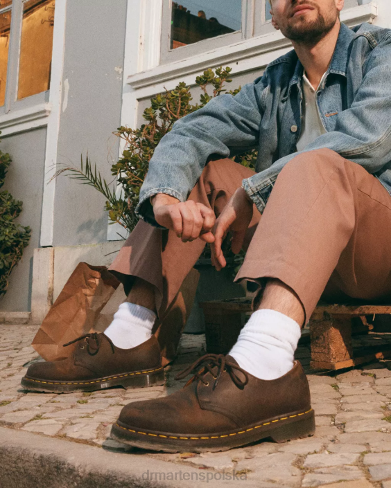 obuwie brązowy szalony koń F28B284 Oksfordy ze skóry Crazy Horse 1461 mężczyźni Dr. Martens