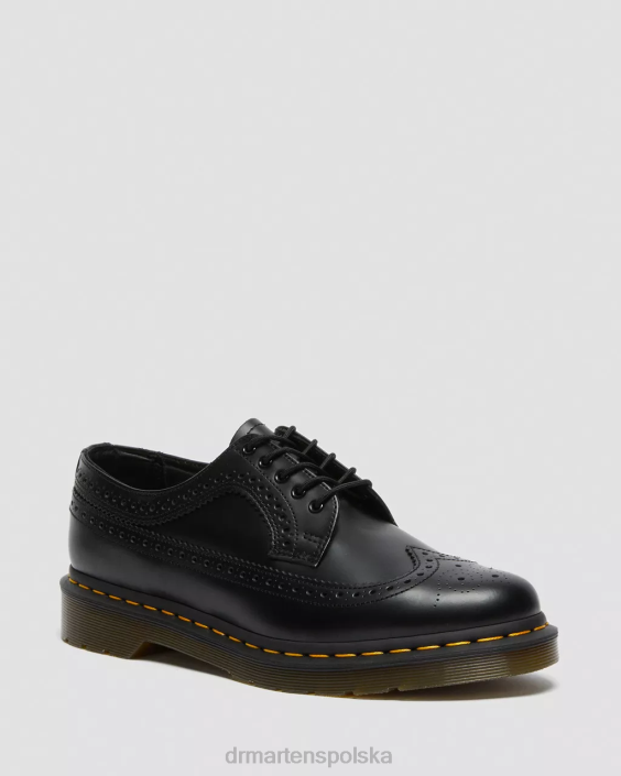 obuwie czarny gładki F28B370 3989 Buty typu brogue z żółtej, gładkiej skóry mężczyźni Dr. Martens